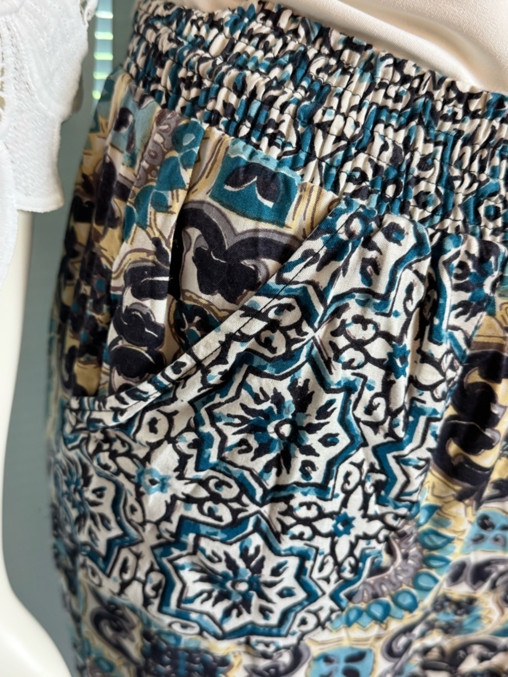 Angie Teal Multi Boho Elastic-Waist Joggers - Picture 4 of 11